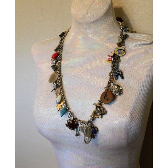 Vintage World Travel Charm Necklace 51 Unique Charms Sterling Silver Mixed Metal - Picture 3 of 15